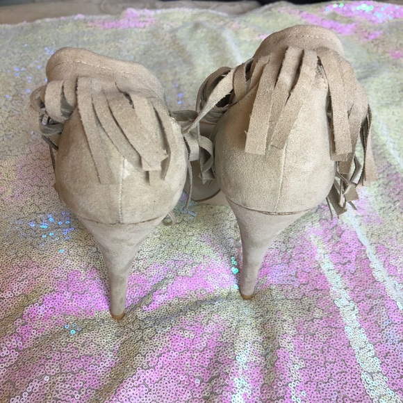 Forever 21 taupe heels w/ fringe - Picture 3 of 4